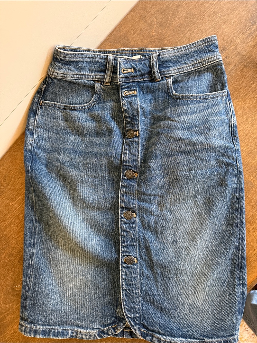 Madewell Women's Blue Button-Front Straight-Leg Denim Skirt